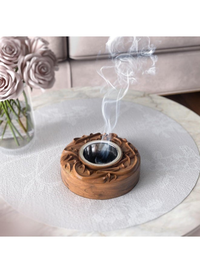 HilalFul Solid Wood 3D Round Incense Holder | Home Decoration Incense Stand | Bakhoor Burner | Home Fragrance | Diffuser | Madkhan | Gift Set for Wedding, Anniversary, Eid, Ramadan - Image 3